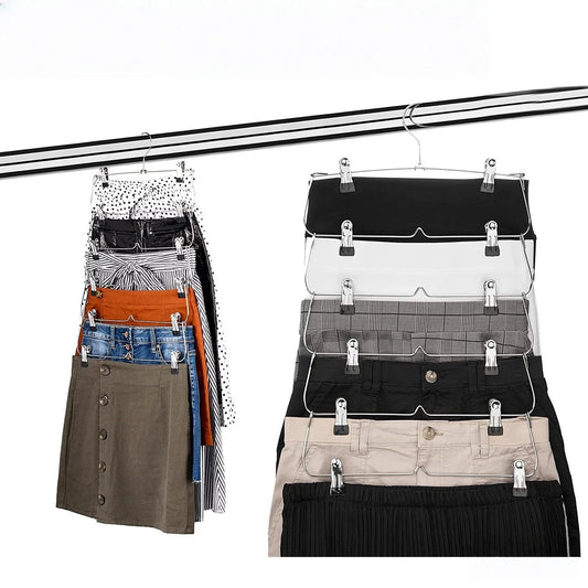 6-Tier Pants & Skirt Hangers with Clips | Closet Space Saver Clothes Hanger Organizer Peaceful Pleasures Health and Wellness