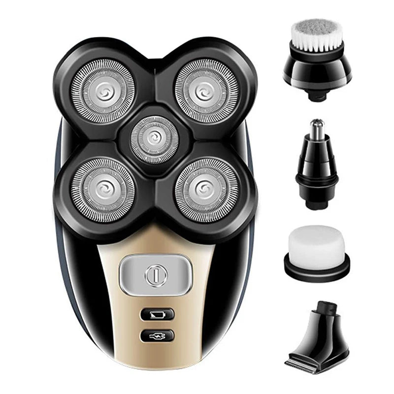 Portable Waterproof Razor 5 in 1 Rotary Razor Beard Clipper Hair Trimmer For Men's Beard Facial Shaving Razor Peaceful Pleasures Health and Wellness black