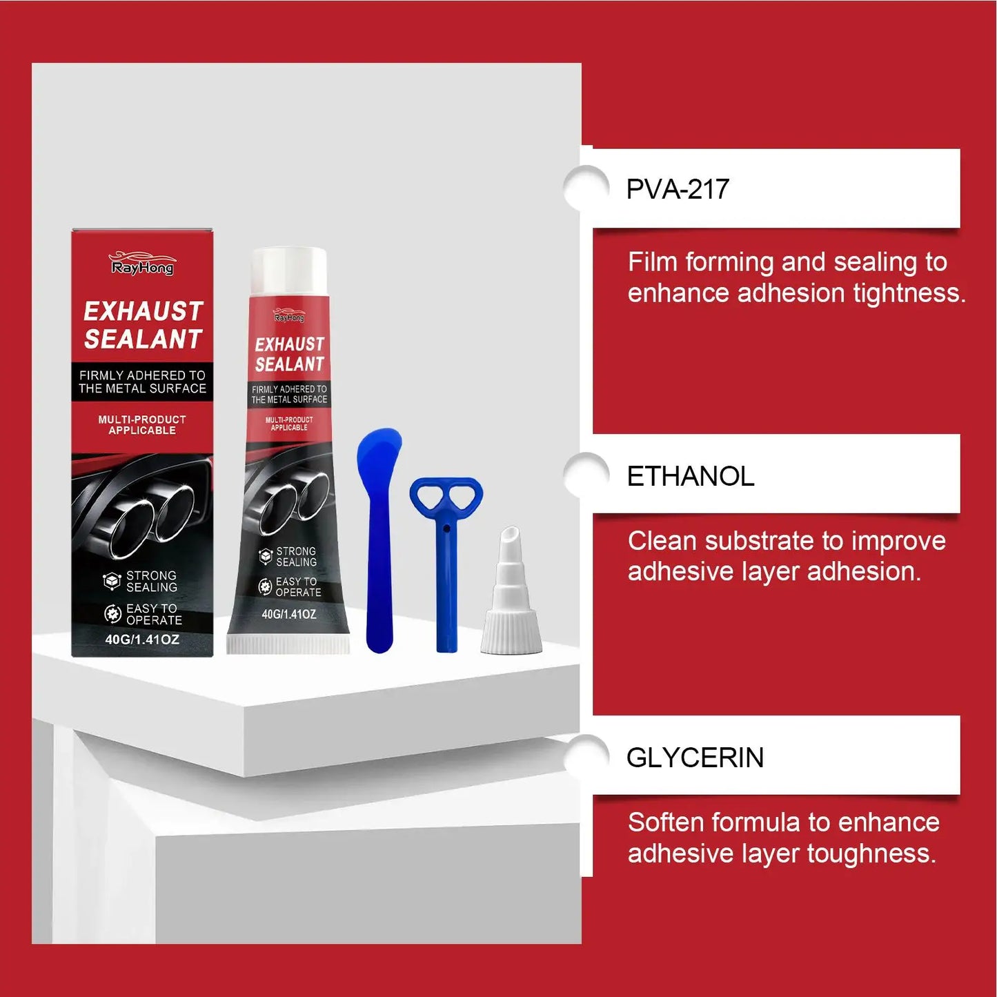Exhaust Sealant 40g High Temp Leak Proof Paste Muffler Cement Repair Kit for Car Motorcycle Truck RV Pipe Crack Hole Peaceful Pleasures Health and Wellness