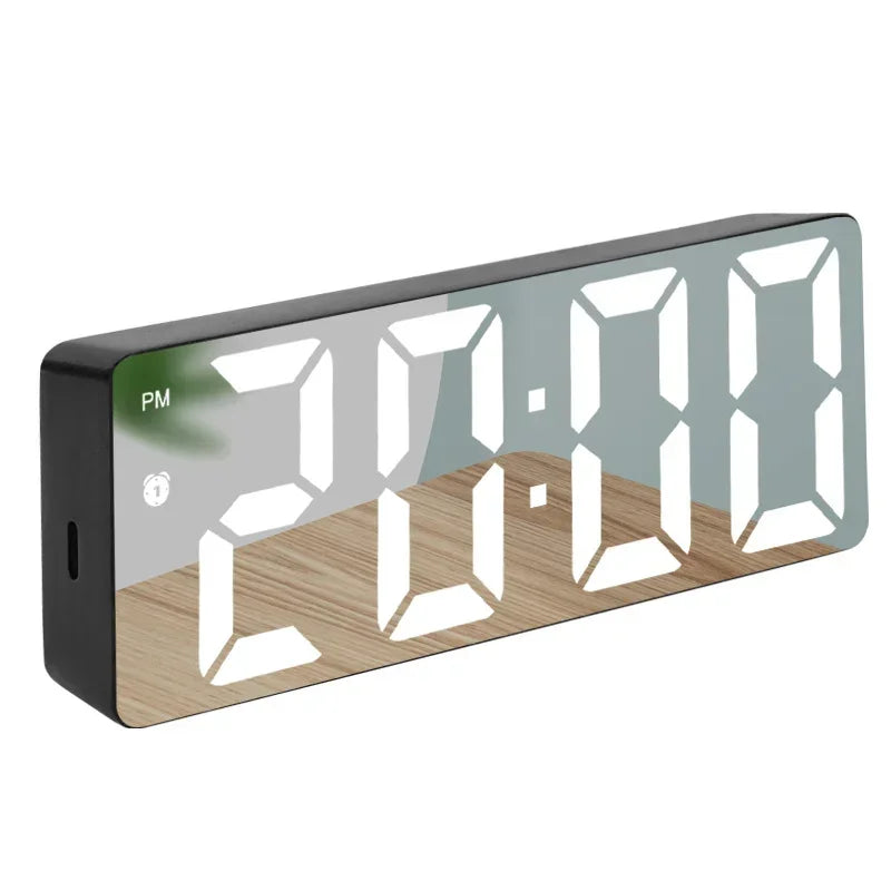 LED Digital Alarm Clock | Mirror Design, Sound Control & Snooze