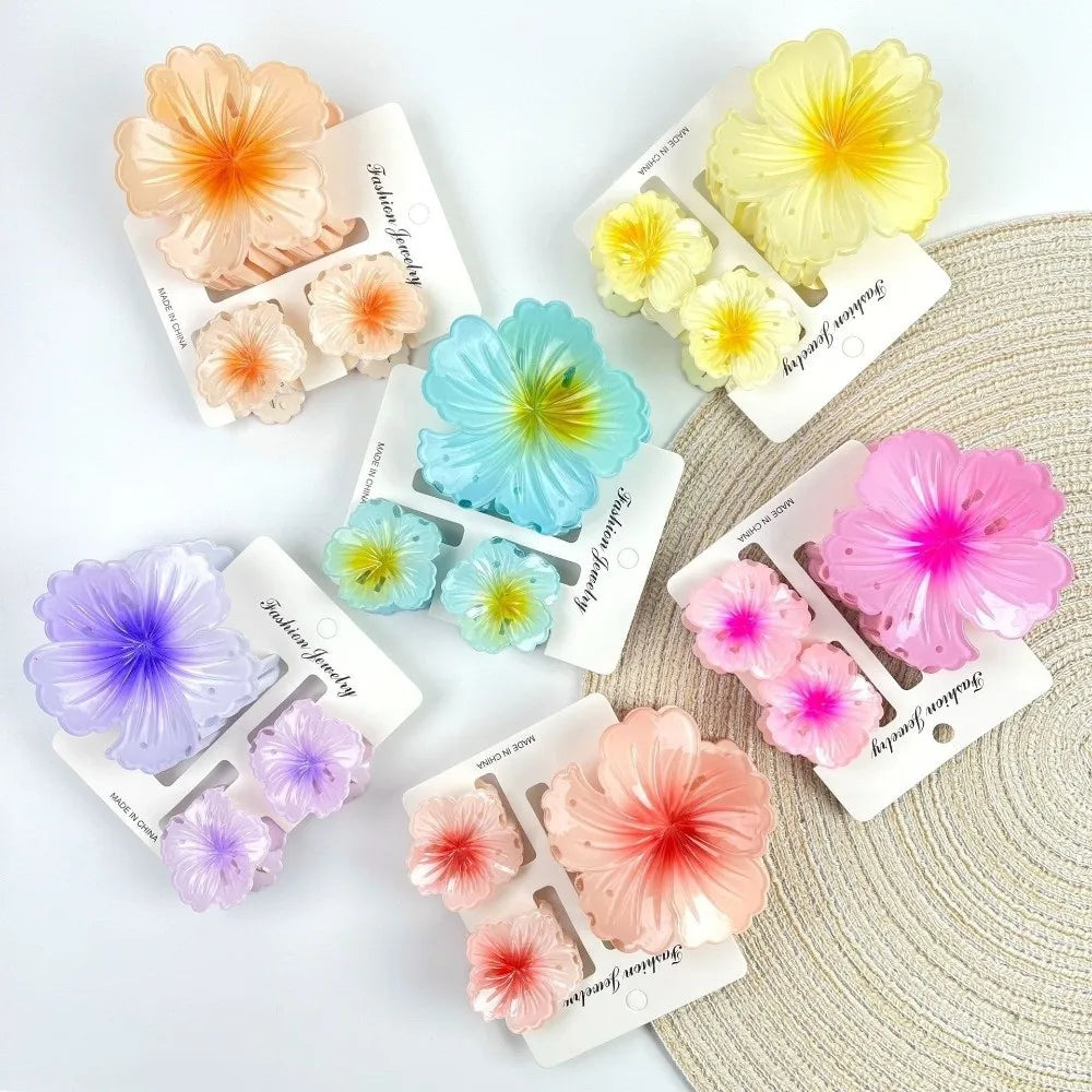 3-Pack Hibiscus Flower Hair Claw Clips – Gradient Summer Set