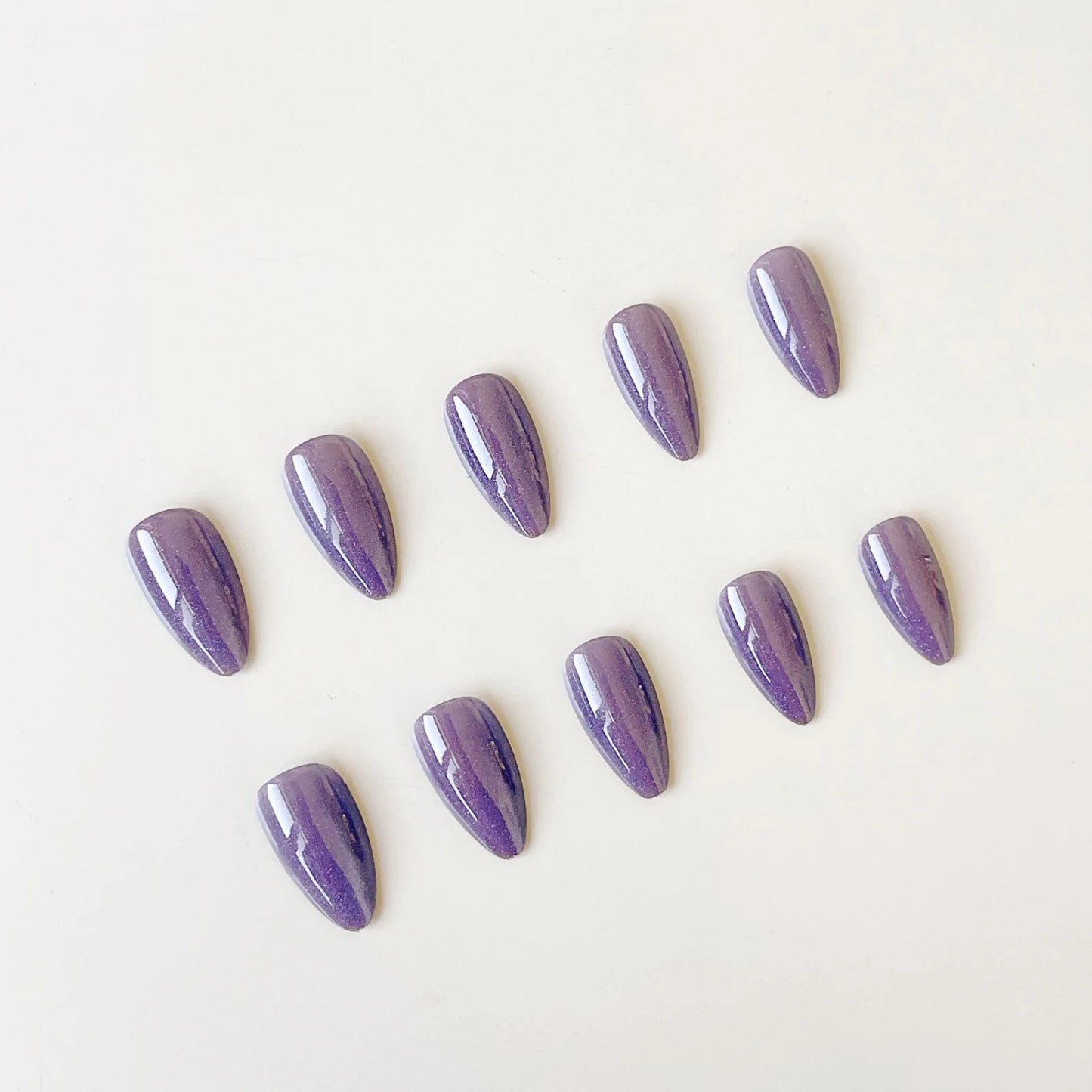 24pc Cat's Eye Press-On Nails – Purple Glitter Almond False Nails