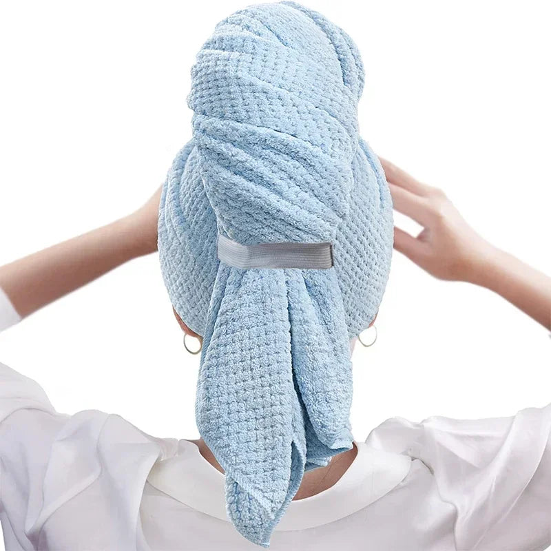 Microfiber Quick-Dry Hair Towel Wrap Cap with Elastic Band