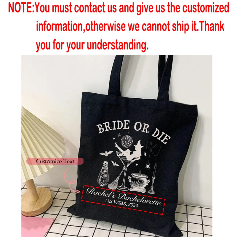 Bride or Die Witch Canvas Tote Bag | Halloween Bachelorette Gift