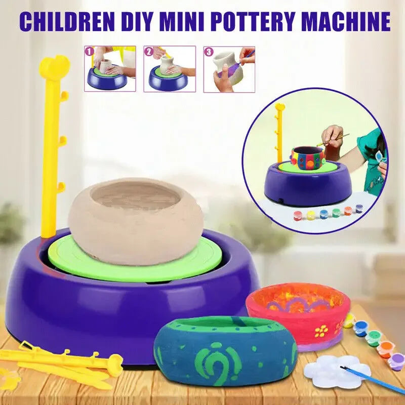 Children Electric Pottery Wheel Machine Manual Handle Foot Pedal for Ceramic Clay Working Forming DIY Art Craft Peaceful Pleasures Health and Wellness