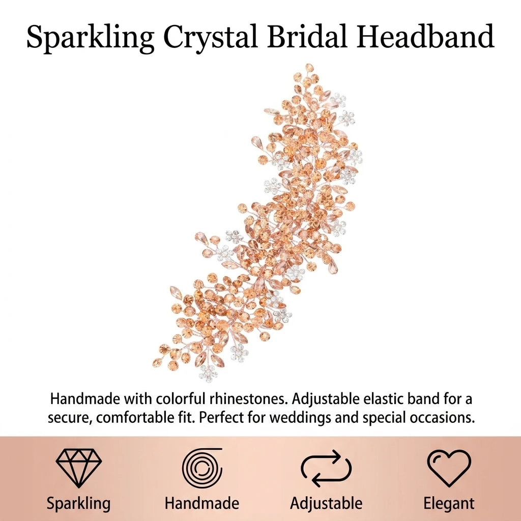 Hand-made Crystal Bridal Headband With Colorful Rhinestones For Wedding And Party Peaceful Pleasures Health and Wellness