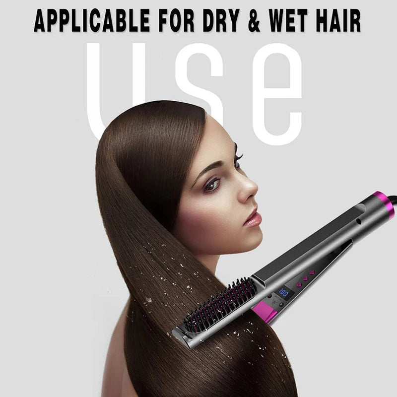 Double Negative Ion 3 in 1 Hair Straightener Straight Straightening Combo Curler Brush Fast Heating Hair Curling Irons Peaceful Pleasures Health and Wellness