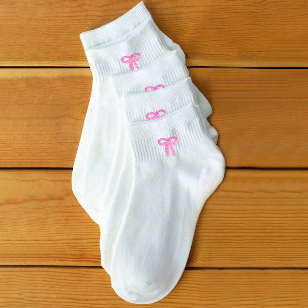 Women's Bow Print Socks 5 Pairs – Black & White Casual