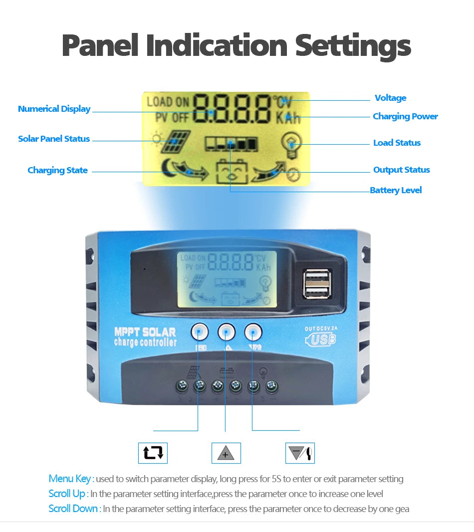 Solar Charge Controller MPPT 30A 50A 80A 100A LCD Display 12V 24V AUTO Dual USB Solar Charge And Discharge Controller Peaceful Pleasures Health and Wellness