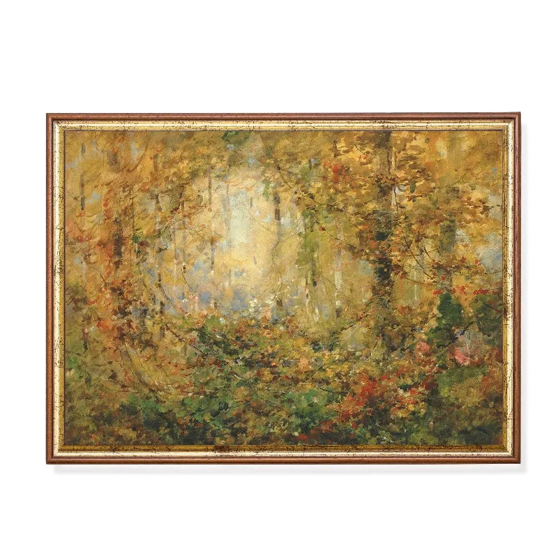 Vintage Autumn Forest Canvas Wall Art | Rustic Farmhouse Decor