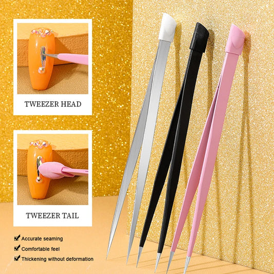 Nail Art Tweezers Silicone Tip – Rhinestone & 3D Sticker Picker Nail Art Tweezers Peaceful Pleasures Health and Wellness