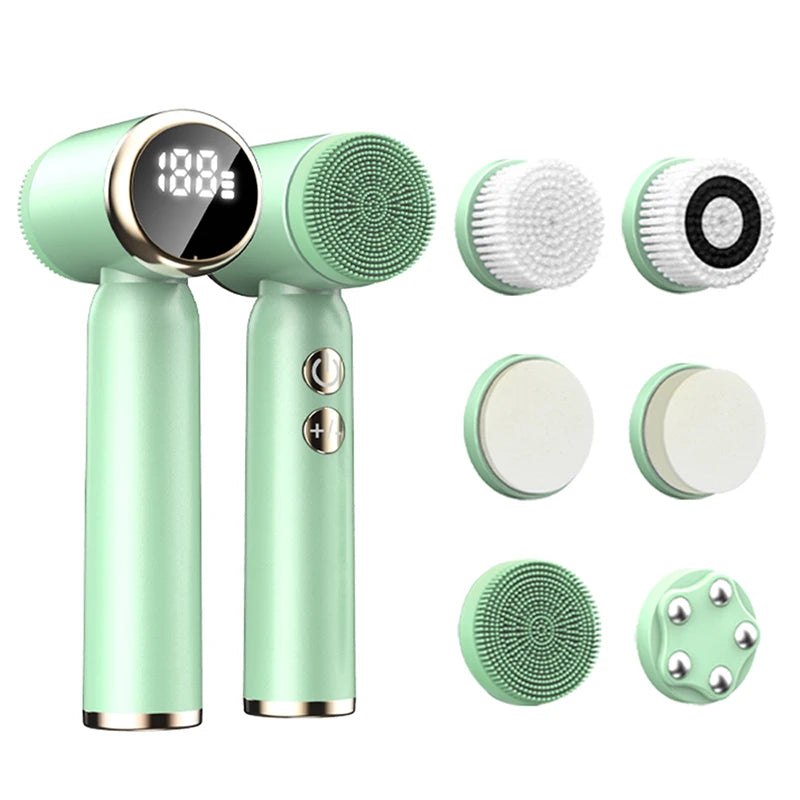 Share Private Label Facial Cleanser Massage Brush Set Facial Cleansing Face Wash Mens Machine Skin Clean Beauty Device Peaceful Pleasures Health and Wellness light green