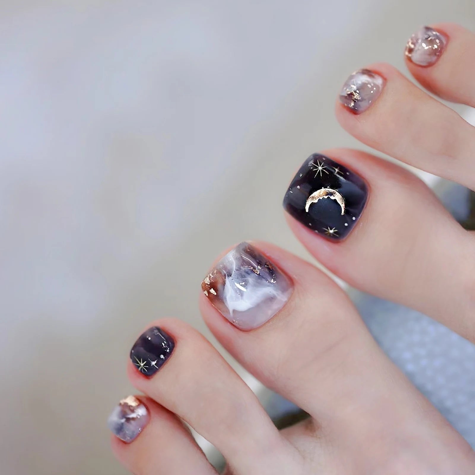 Blue Flash Cat's Eye Toe Nails 24pcs Detachable Ins Style False Feet Nails With Design Women Glitter Fashion Fake Nail Removable Peaceful Pleasures Health and Wellness