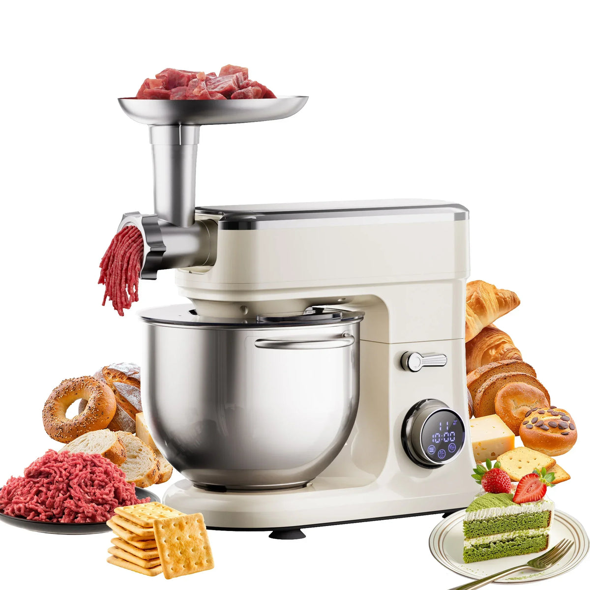 BioloMix 7L Stand Mixer for Baking – 1200W DC Motor, 11 Speeds + Meat Grinder Kitchen Appliance Peaceful Pleasures Health and Wellness With Attachments EU China Mainland