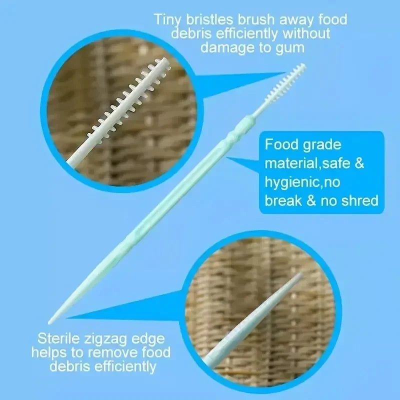 200pcs/box Plastic Toothpicks Double-headed Disposable Interdental Brush Dental Tooth Flossing Head Oral Hygiene Clean The Mouth Peaceful Pleasures Health and Wellness