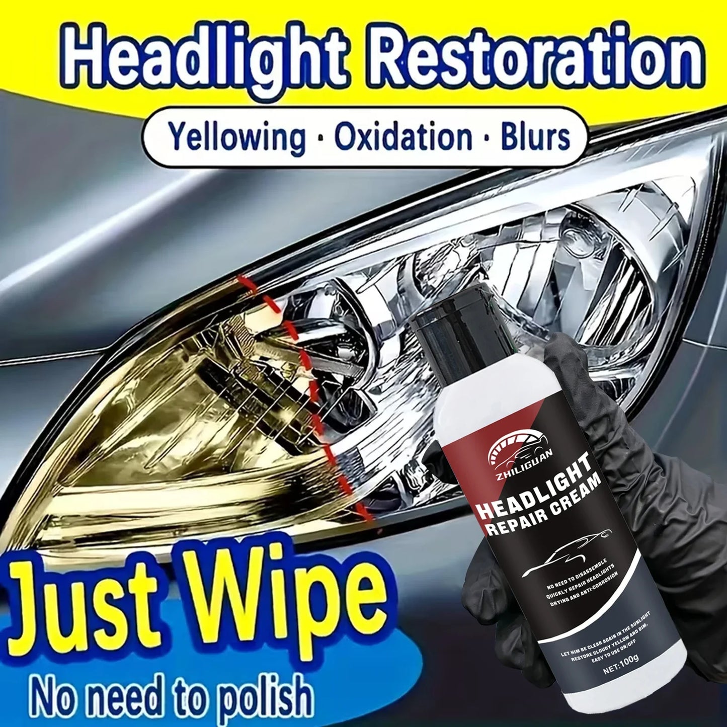 Car Headlight Restoration Kit – Remove Yellowing & Fog