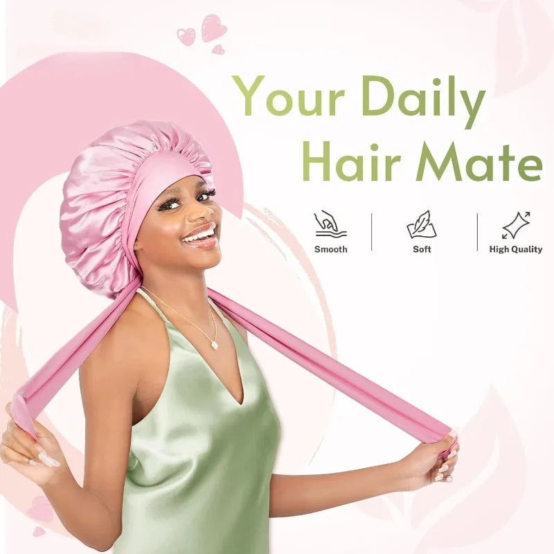 Satin Shower Cap for Women – Waterproof Silk Bonnet Long Hair