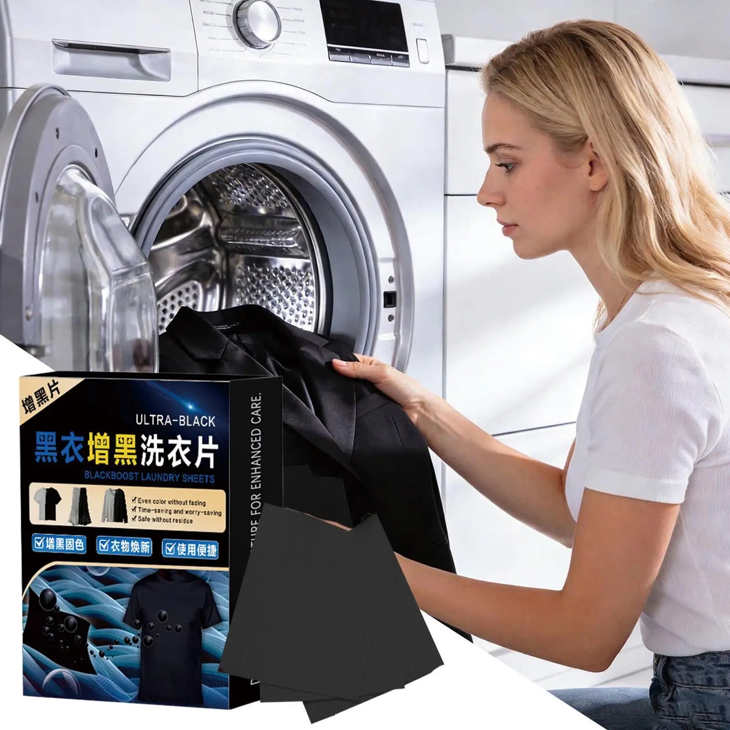 10-Pack Laundry Darkening Sheets | Black Fabric Color Restorer