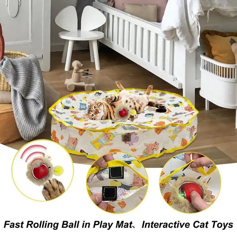 Electric Cat Toy Fast Rolling Ball In Play Mat Smart Electric Kitten Toy Rechargeable Indoor Cats Active Toy Hide And Seek Game Peaceful Pleasures Health and Wellness