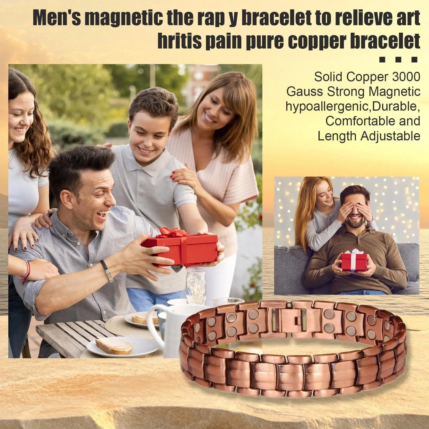 Pure Copper Magnetic Bracelet for Men | Wellness Jewelry Copper Magnetic Bracelet Peaceful Pleasures Health and Wellness
