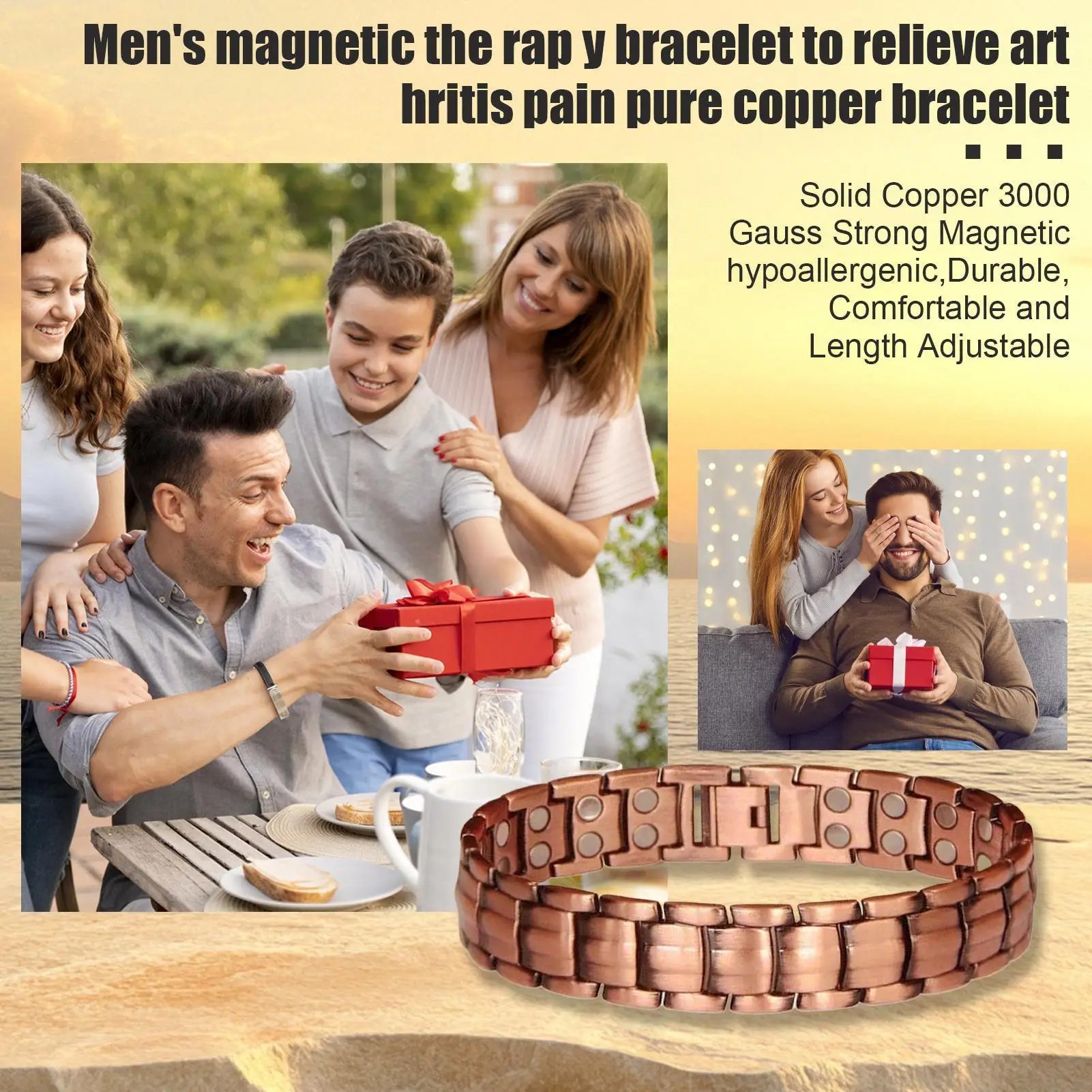 Pure Copper Magnetic Bracelet for Men | Wellness Jewelry Copper Magnetic Bracelet Peaceful Pleasures Health and Wellness