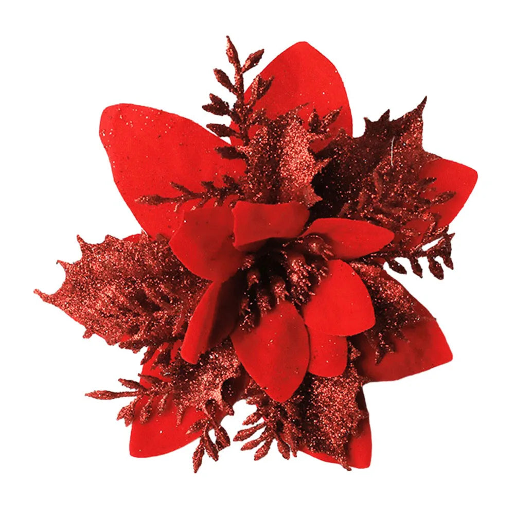 Glitter Artificial Christmas Flower Decoration 15x15cm