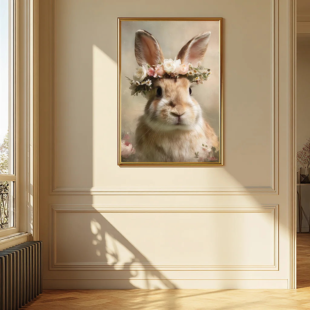 Vintage Floral Rabbit Canvas Wall Art | Bunny Flower Crown Print Canvas Wall Art Peaceful Pleasures Health and Wellness