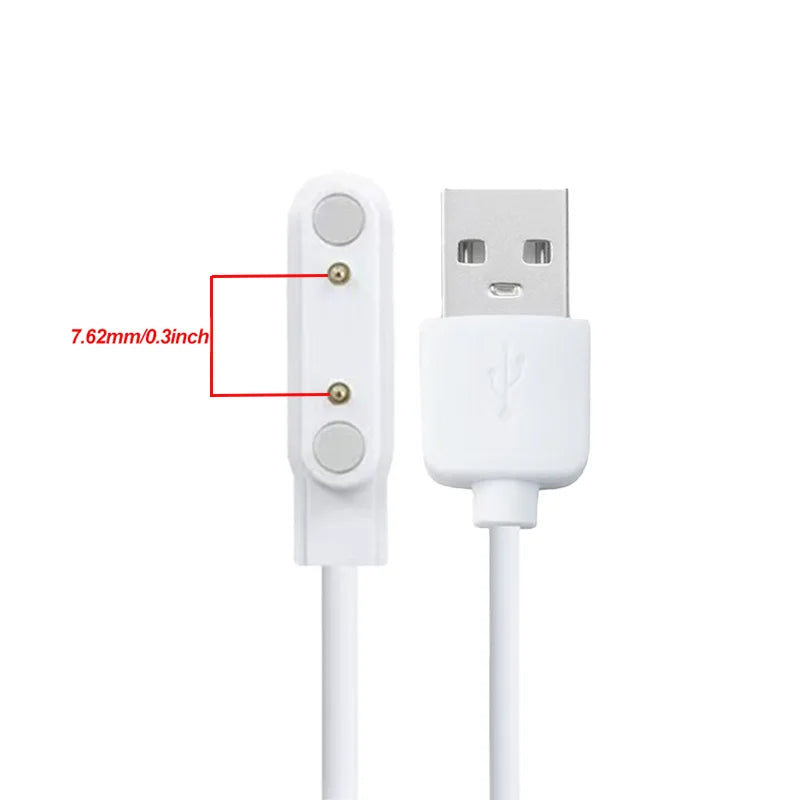 Charging Cable for Magnetic Smartwatches Featuring a 2-Pin/4Pin USB Connector, with a Secure Magnetic Connection Peaceful Pleasures Health and Wellness GS18 White