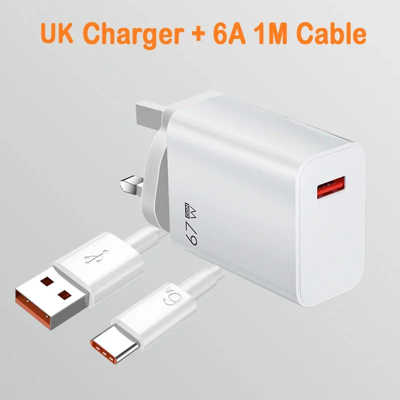 67W Fast USB-C Wall Charger & Cable for Xiaomi Redmi POCO