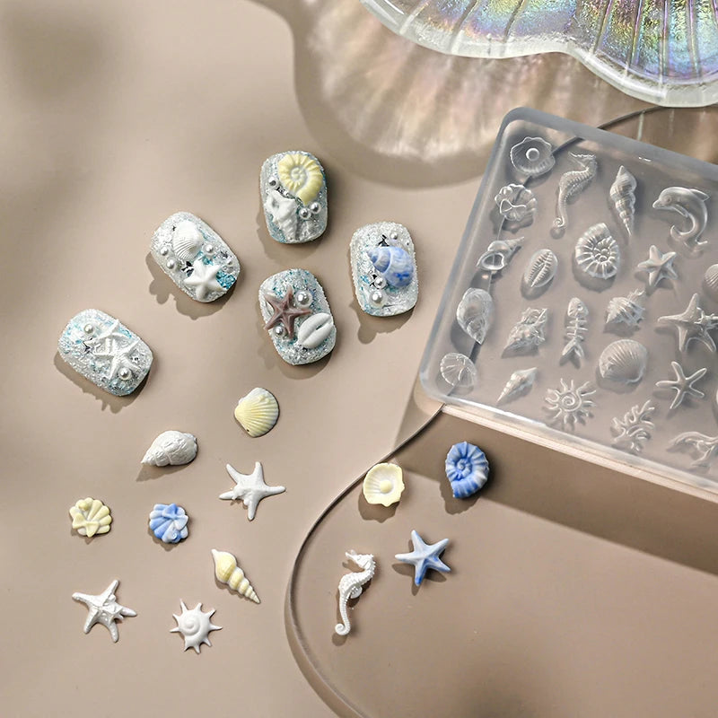 1pcs Sea Shell Starfish Goldfish Koi Fish 3D Acrylic Nail Mold Summer Sea Jellyfish DIY Lace Bow Silicone Mold Nail Art Mold Peaceful Pleasures Health and Wellness