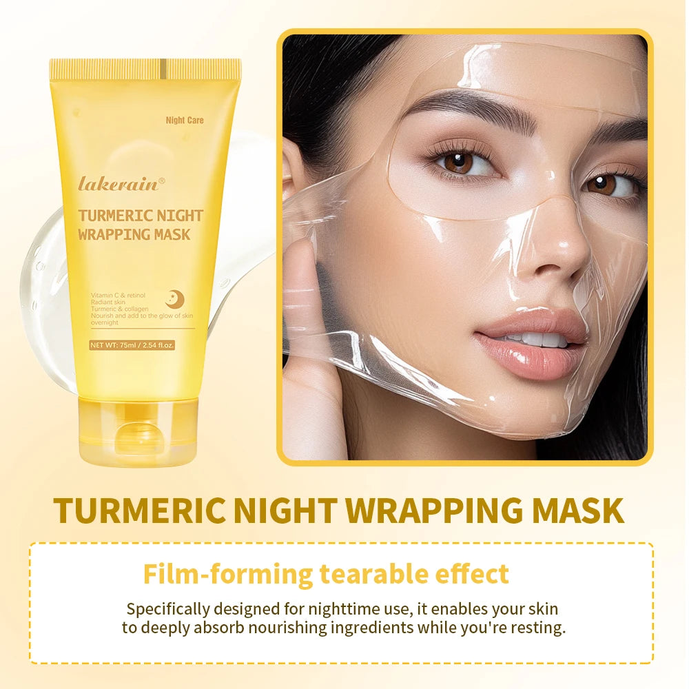 Peelable Effect Turmeric Night Wrapping Mask Smooths Roughness Skin Radiance Elasticity Moisturizing Brightening Face Mask Peaceful Pleasures Health and Wellness