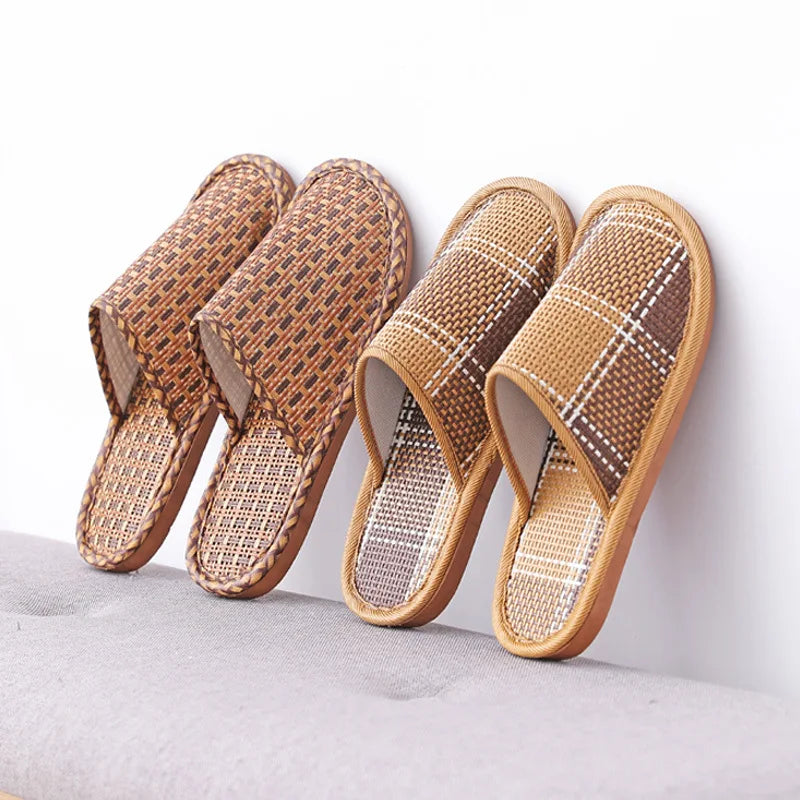 Bamboo Woven Rattan Slippers | Unisex Indoor Non-Slip Slides