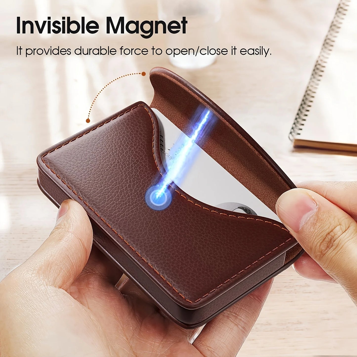 Large Capacity Leather Business Card Holder | Magnetic Closure