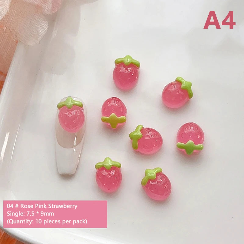 10pcs Resin Mini Cherry Strawberry Nail Art Flat Back Stone Figurines Scrapbook DIY Jewelry Decor Crafts Peaceful Pleasures Health and Wellness A4