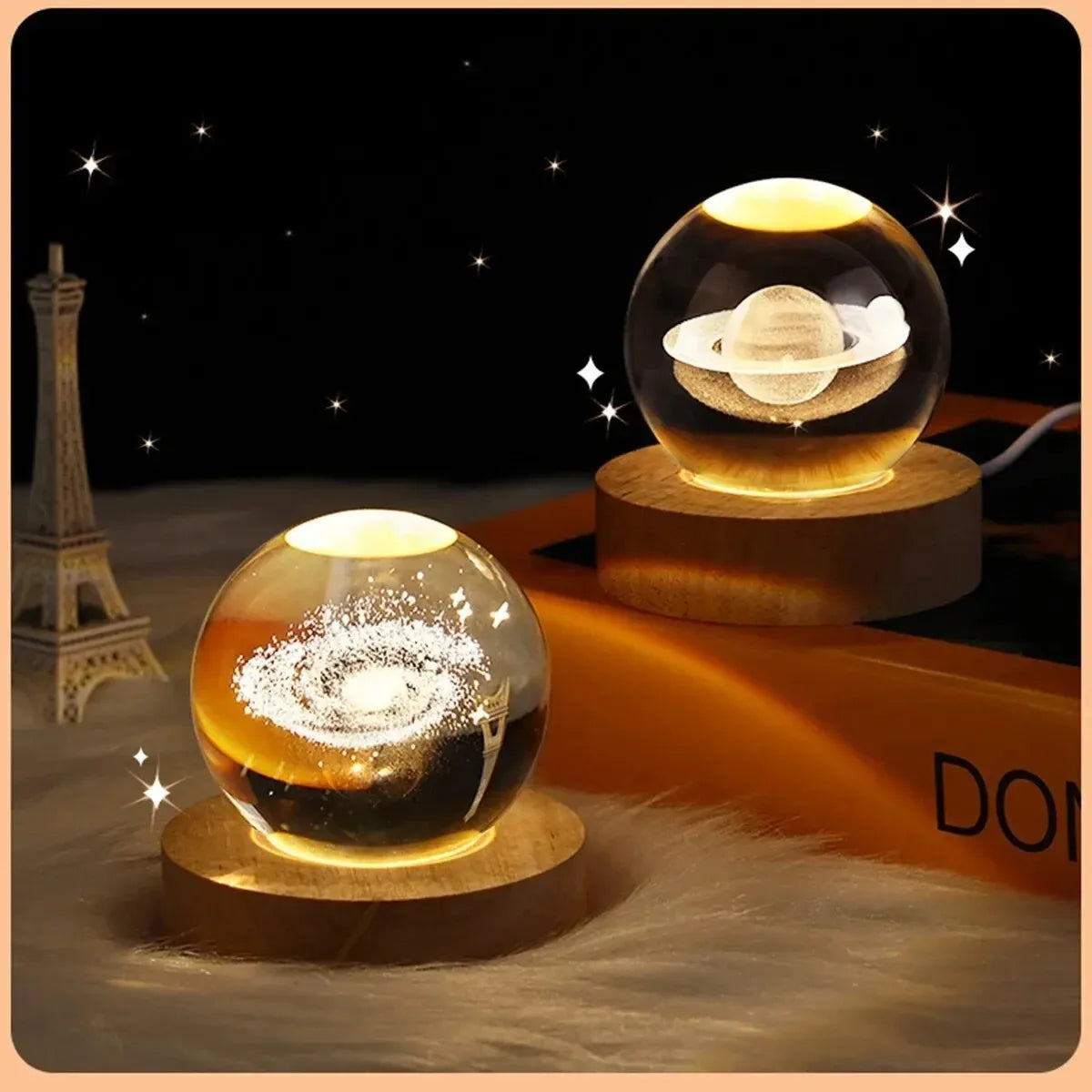 6cm 3D Crystal Ball Decoration 2026 Astronomy Solar System Planets Moon Astronaut LED Balls Home Snow Glass Globe Decorations Peaceful Pleasures Health and Wellness