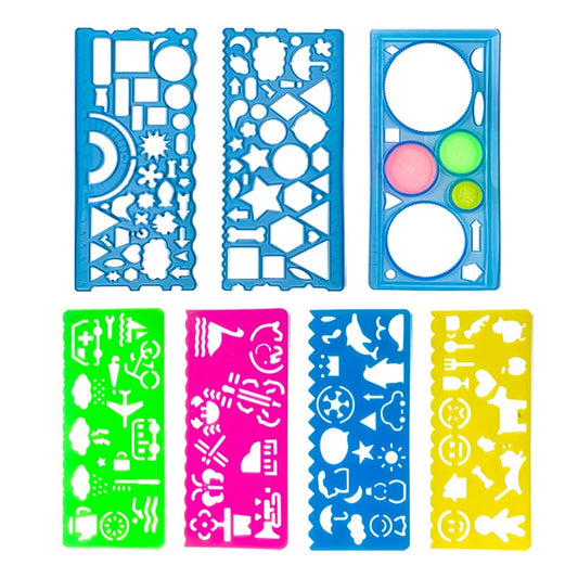Bview Art Multifunctional Hollow Rulers Drafting Tools School Peaceful Pleasures Health and Wellness 7pcs
