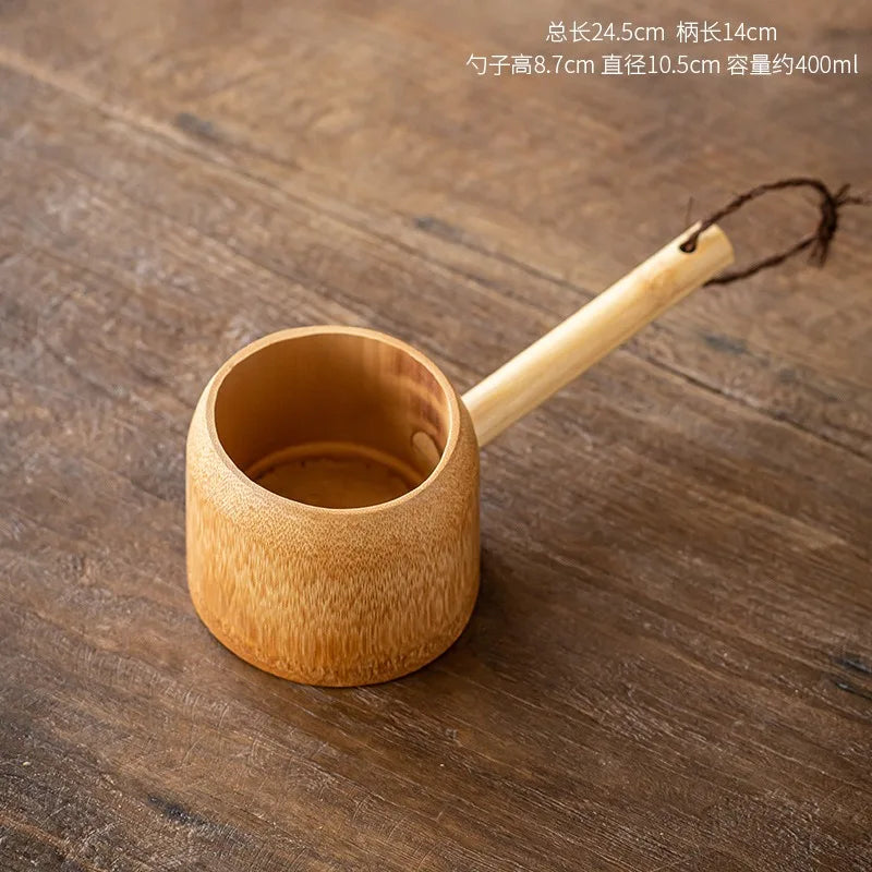Japanese-Style Bamboo Water Ladle & Soup Serving Spoon – 400ml Multi-Use Ladle for Kitchen, Tea, Bath & Sauna