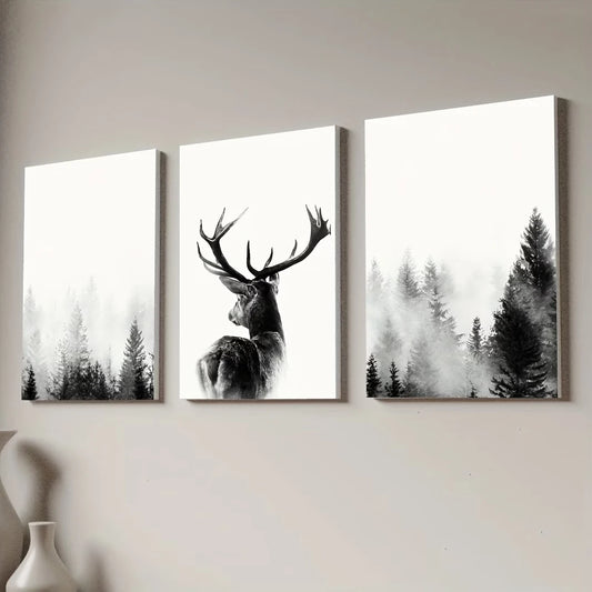 3-Piece Minimalist Deer & Nature Canvas Wall Art Set Canvas Wall Art Set Peaceful Pleasures Health and Wellness G5039-3pcs 30x40cm Wood Framed