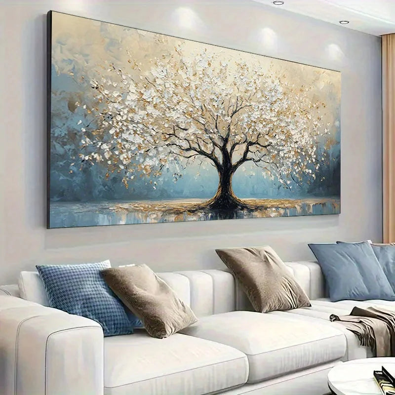 Large Texture Abstract Tree Oil Painting on Canvas, Unframed, Modern Landscape Wall Art for Living Room, Bedroom Decor Peaceful Pleasures Health and Wellness ZLH4805 60x120cm No Frame