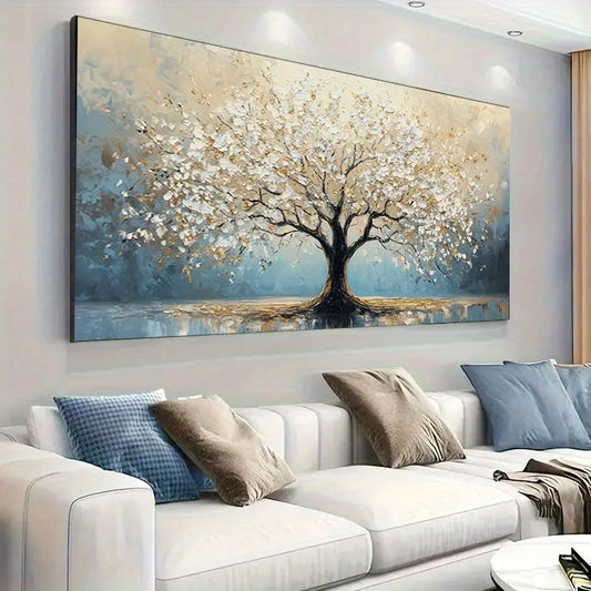 Large Texture Abstract Tree Oil Painting on Canvas, Unframed, Modern Landscape Wall Art for Living Room, Bedroom Decor Peaceful Pleasures Health and Wellness ZLH4805 60x120cm No Frame