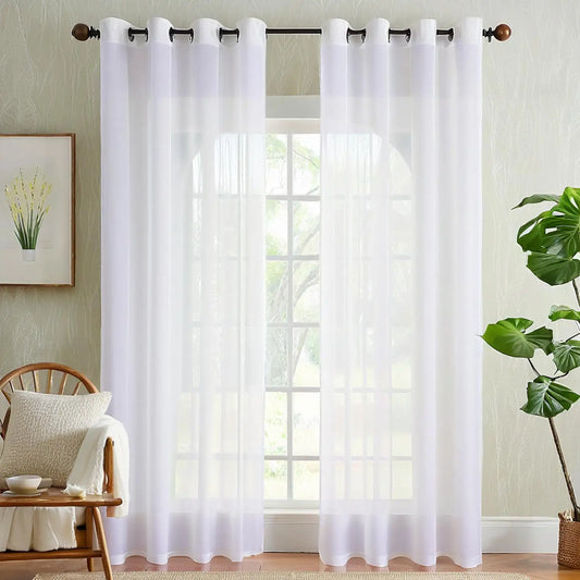 2 Panels Voile Sheer Curtain White Elegant Look Curtains with Grommet Top Soft Lightweight Drapes for Bedroom Living Room Peaceful Pleasures Health and Wellness