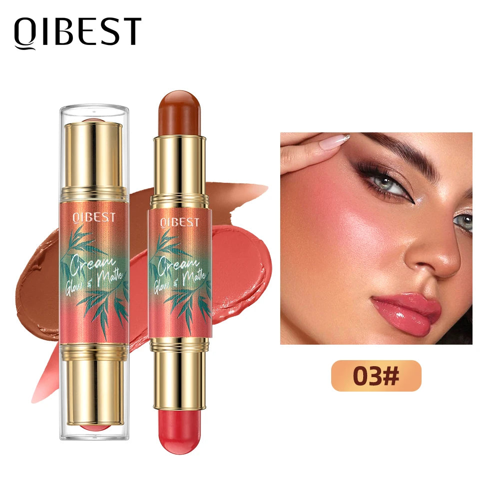 QIBEST 2 In 1 Multiuse Stick Double Headed Bronzer Blush For Cheeks Eyes Lips Long Lasting Matte Glow Makeup Contourining Stick Peaceful Pleasures Health and Wellness 03