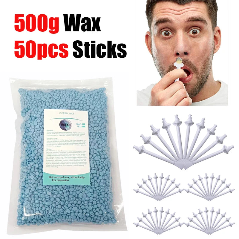 100-Piece Nose Wax Kit – At-Home Nose Hair Removal Set Nose Hair Wax Kit Peaceful Pleasures Health and Wellness 500gOcean-Stick50P