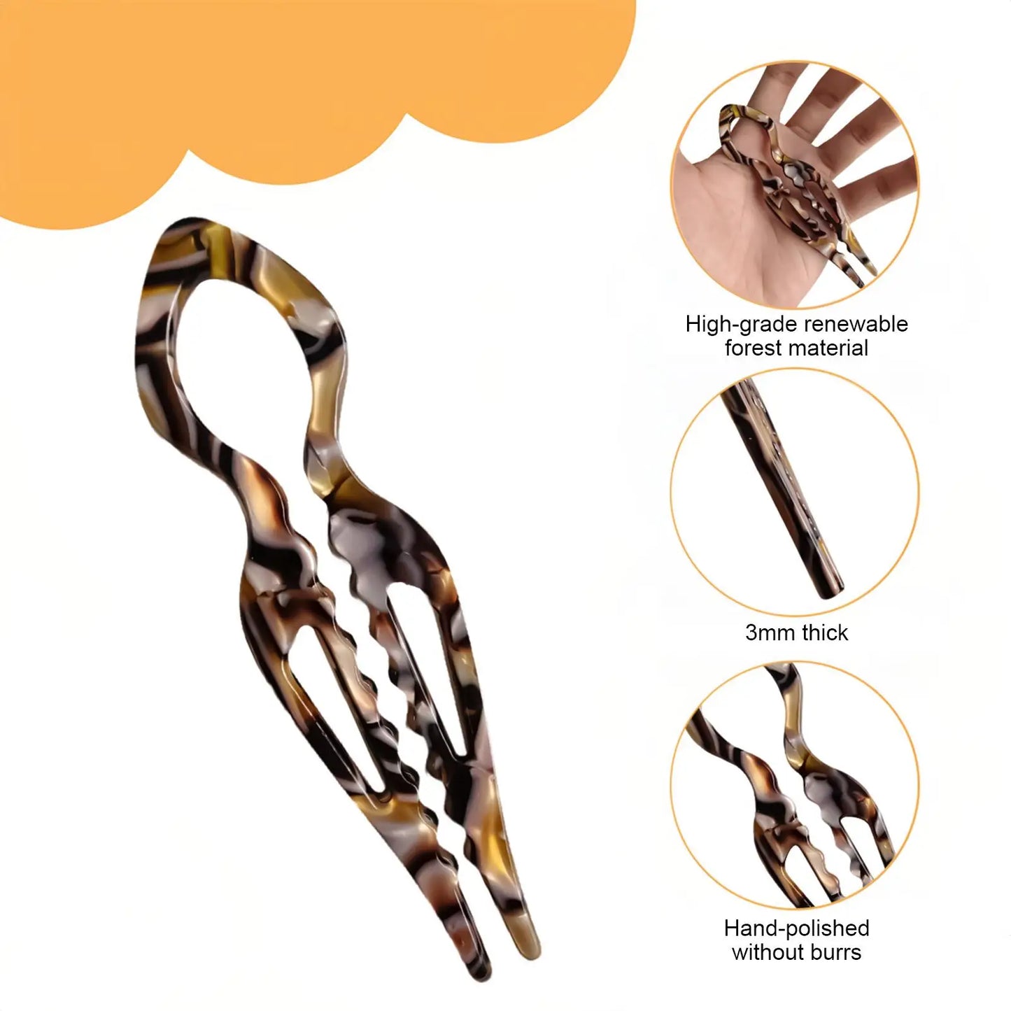 4-Pack Vintage U-Shaped Acetate Hair Pins – French Hair Sticks
