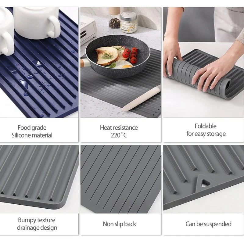 Silicone Dish Drying Mat for Kitchen Counter-Eco Friendly Food Grade Silicone Drying Mat,Easy to Clean Heat Resistant Dish Mat Peaceful Pleasures Health and Wellness