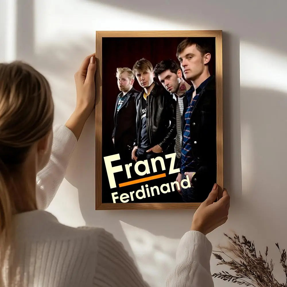 Band F-Franz Ferdinand Poster HD Self Adhesive Waterproof Wall Art Ideal for Home Office Dorm Bedroom Great Gift Peaceful Pleasures Health and Wellness White8 50X70cmNoframe