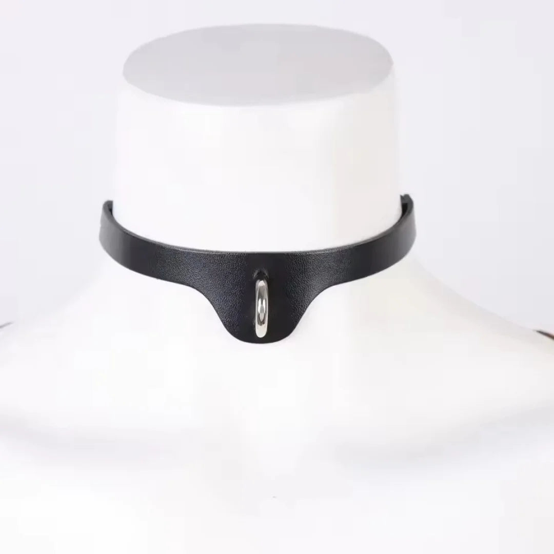 Sexy Harajuku PU Leather Collar Belt Pendant Necklaces Women Men Punk