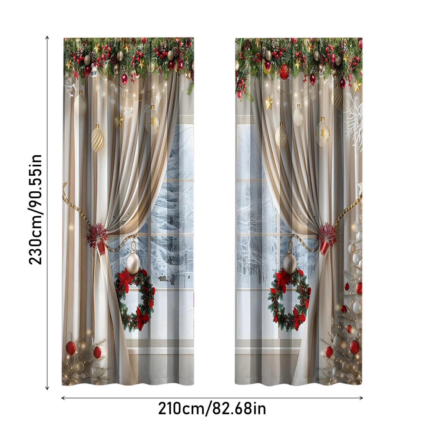 Christmas Tree Printed Curtains Set of 2 | Festive Home Decor