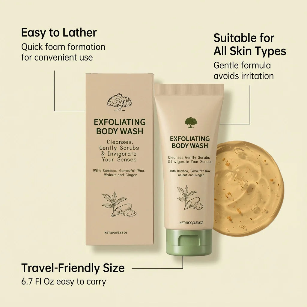 Exfoliating Body Wash Deep Cleansing Body Dirt Smoothing Dead Skin Cell Removal Improve Roughness Refresh Brightening Shower Gel Peaceful Pleasures Health and Wellness