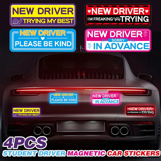 4-Pack Reflective Student Driver Car Magnet Stickers | New Driver Car Magnet Decals Peaceful Pleasures Health and Wellness